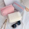 Niedliche Schminktasche aus Plüsch für Damen, tragbare kleine Kosmetiktaschen für die Reise, einfarbig, mit Reißverschluss, Kulturbeutel, Aufbewahrungstaschen
