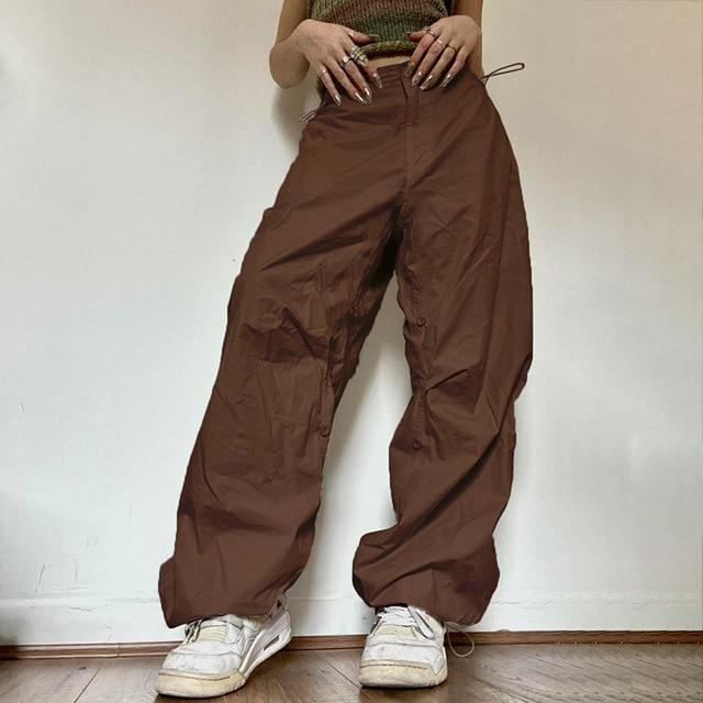 Moteriškos laisvalaikio bėgimo kelnės Techninės kelnės Vintažinės tvirtos žemo juosmens surišamos kelnės Y2K plačios sportinės kelnės Streetwear krovininės kelnės