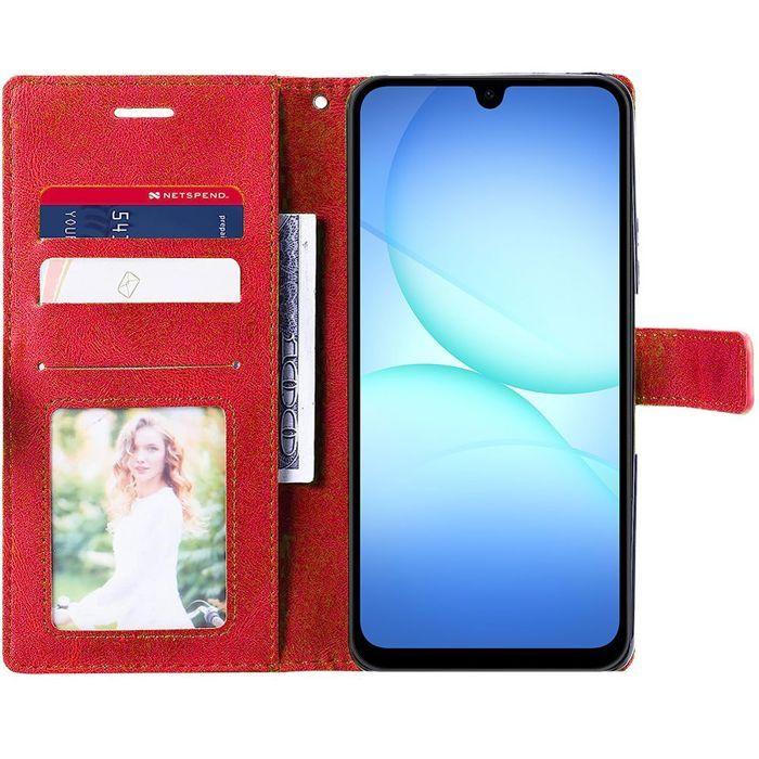 Phone Case - BOOLING - for Samsung Galaxy A17 5G/4G - Synthetic Leather - Red - Built-in Stand
