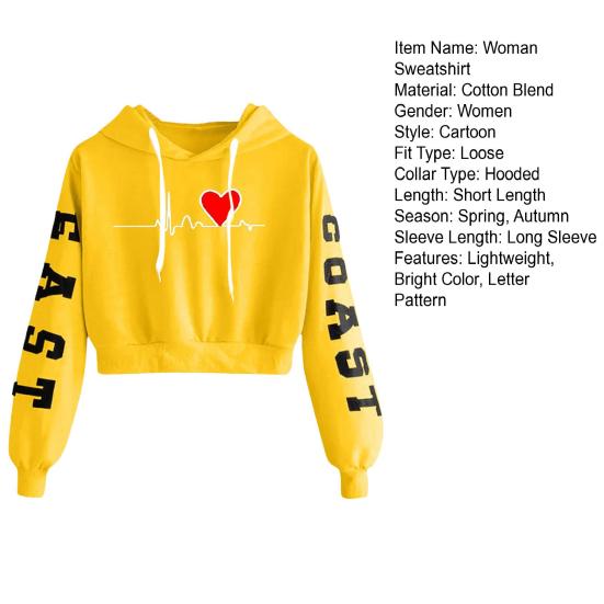 Women Hoodie Exquisite Pattern Long Sleeve Ribbed Cuff Windproof Breathable Letter Heart Printing Women Hooded Sweatshirt for Dating