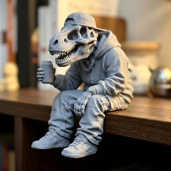 Yousheng 3D Printed Sitting Skeleton Statue, Halloween Indoor Decor Figurines, Mini Skull Figurine Home Decor for Living Room Table Shelf