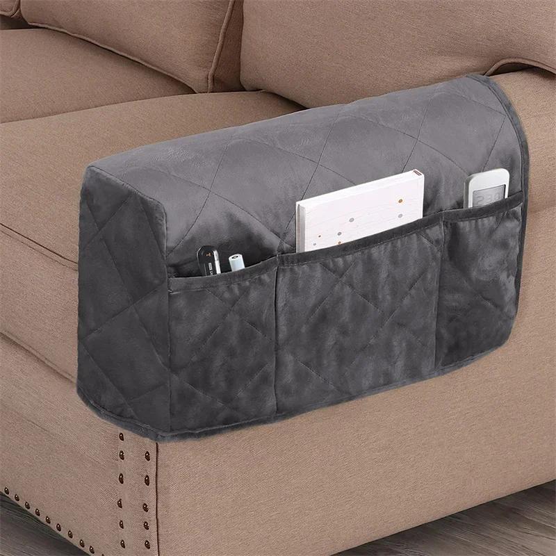 Velvet Living Sofa Armrest Cover With Pocket Storage Couch Sofa Furniture Protective Cover Anti Cat Scratch Handrail Slipcover Towel 2Pcs/Set Soft