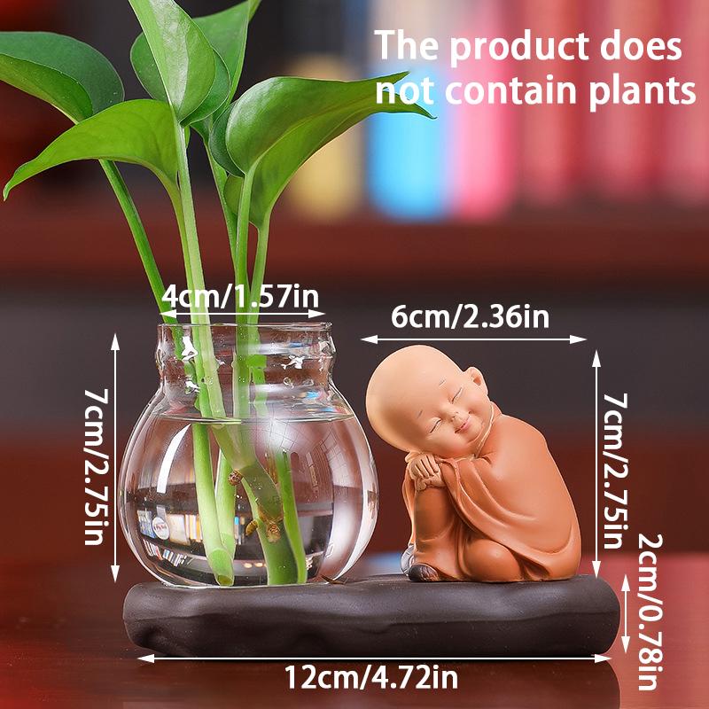 1PC Office Hydroponic Vase Plant Flower Pot Flower Arrangement Little Monk Glass Vase Home Cute