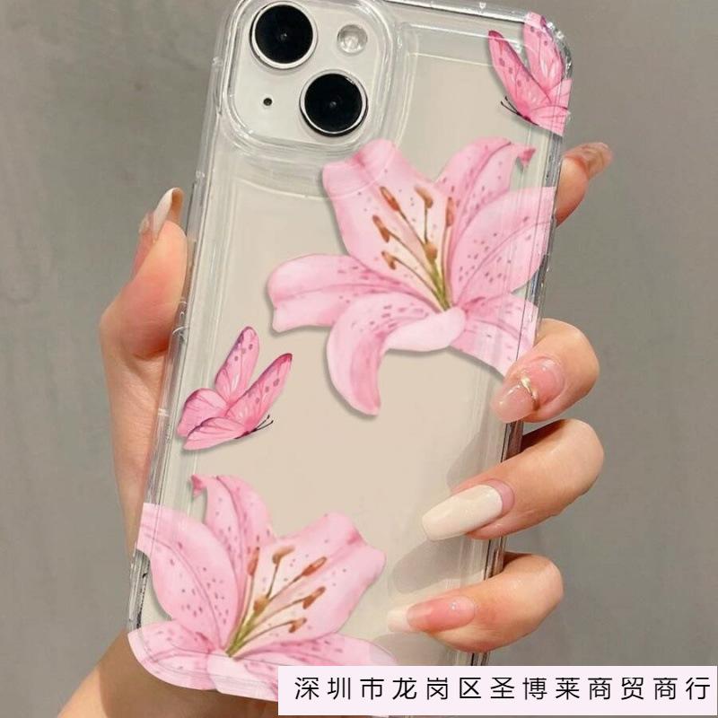 Butterfly Lily Is Suitable for Apple 16promax Mobile Phone Case 15plus Transparent 14 Airbag 13 Foreign Trade 1211