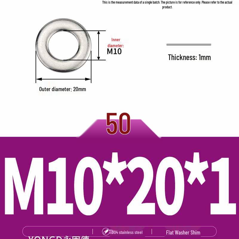 304 Stainless Steel Thickened Flat Washer / Ultra-thin Metal Gasket, Sizes M1.6-M10