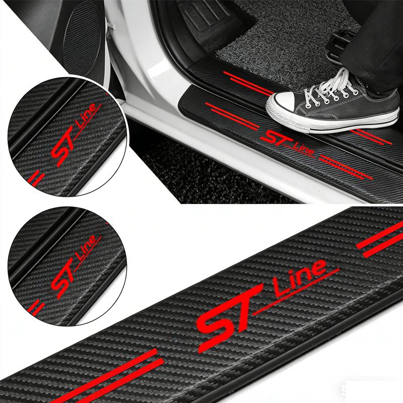 For Ford STline Carbon Fiber Car Rear Bumper Guard Protector Sticker Auto Accessory with Emblem Front Door Sill Threshold Cover