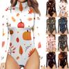 Einteiliges T-Shirt für Damen im Herbst und Winter, schmale, lange Ärmel, halbhoher Halsausschnitt, Vintage-Bodysuit-Oberteile mit Halloween-Aufdruck