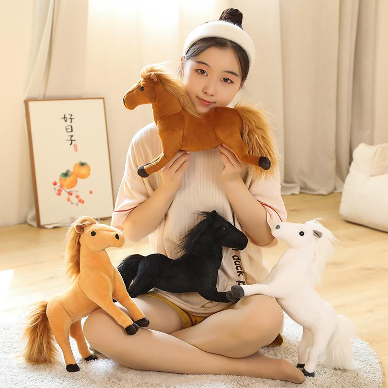 Plush Horse Stuffed Toy Realistic Soft Simulation Horse Doll White Black Brown Golden For Kids Boys Girls Birthday Holiday Gifts