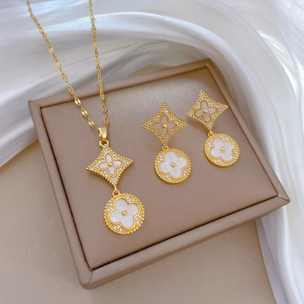 Modisches Elegantes Leichtluxuriöses Vollzirkon Exquisites Elementstil Kupfer Mikro-Inlay Ohrringe Halsketten Set