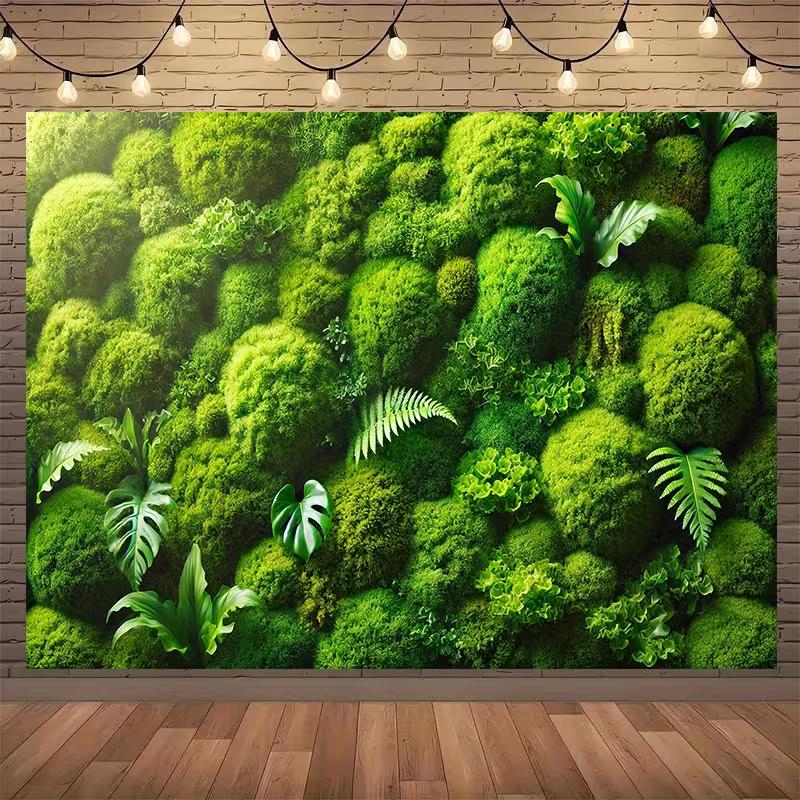 2D Moss Ball Monstera Fern Green Plant Wall Photography Backdrop Jungle Background Banner