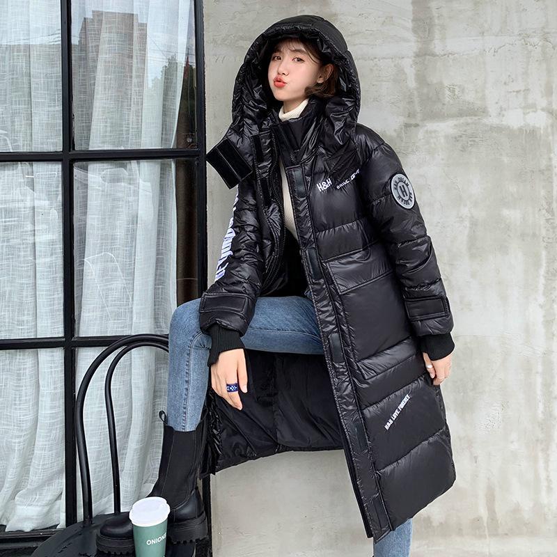 Women X-Long Winter Jacket Glossy Hooded Windproof Warm BIO Down Coat Oversize Cotton Padded Parkas