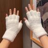 Half-finger Winter Faux Fur Gloves, Simple Windproof Thick Casual Warm Gloves, Writing Gloves, Fingerless Soft Cycling Gloves