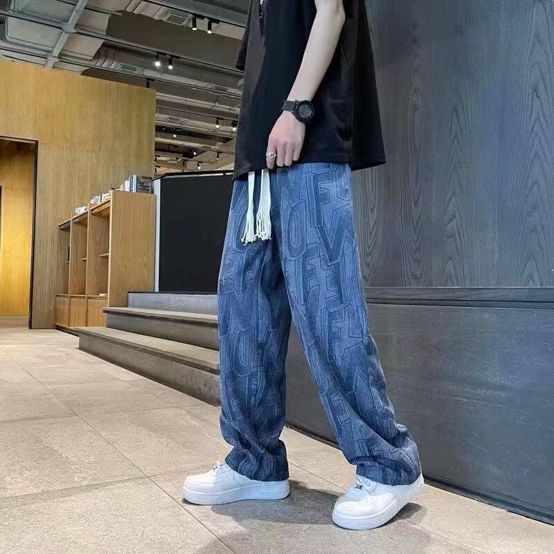 High Street Corduroy Casual Pants Men's Letters Printed Retro Fashion Trend Loose Straight Pants