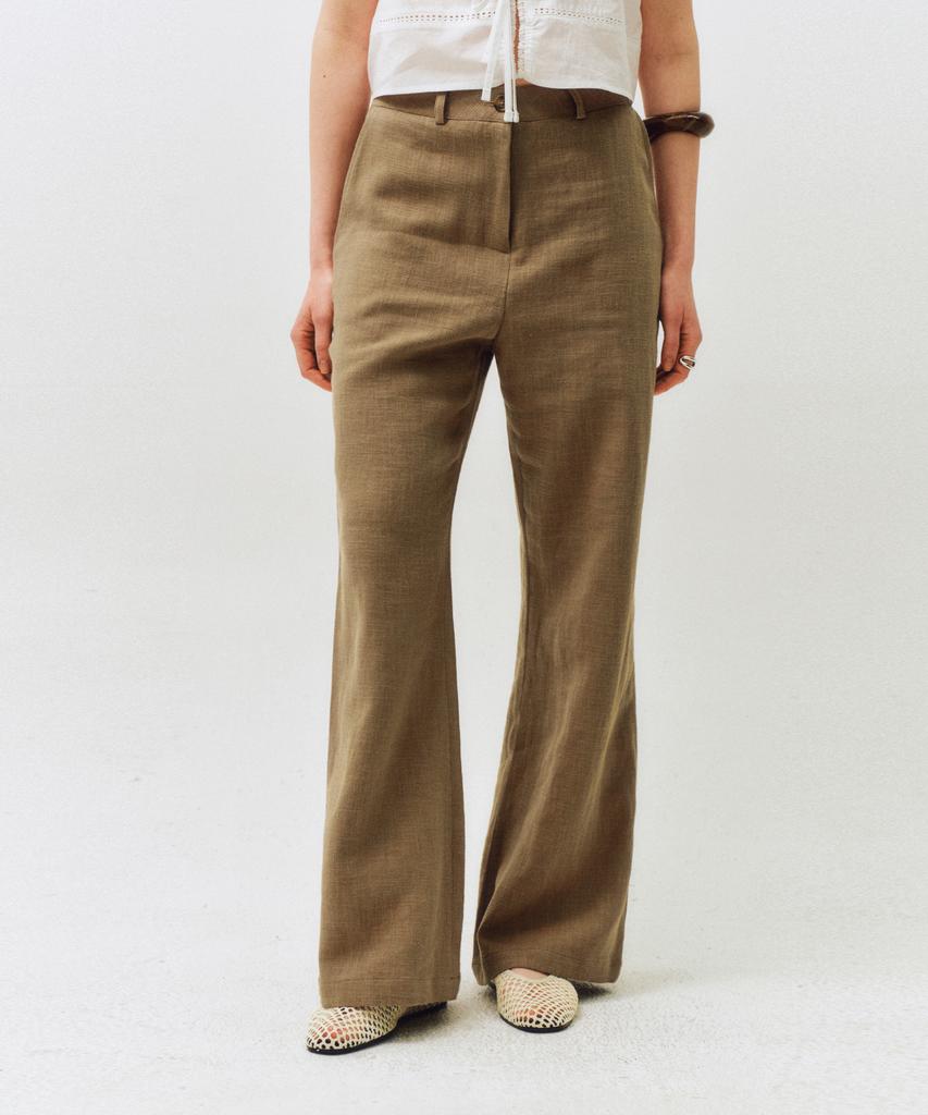 CITTA Classic Loose Fit Linen Bootcut Pants_Ctb546 (Brown)