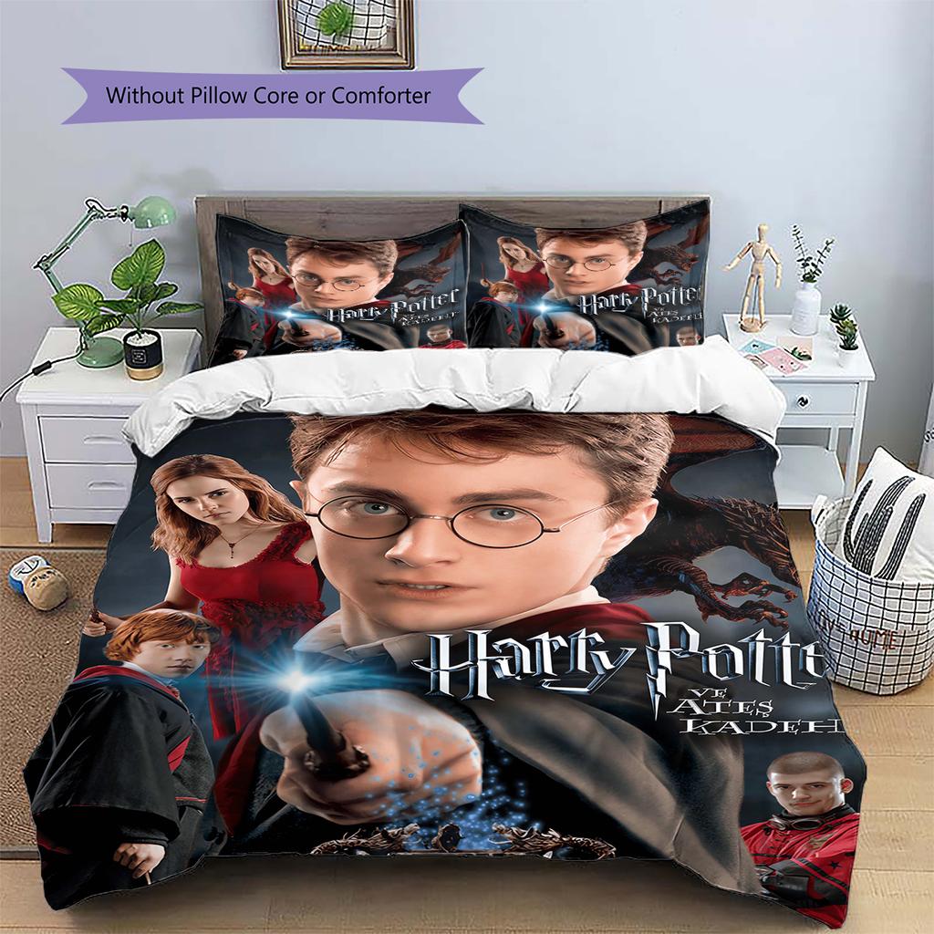 Saviour Potter Muster Bettwäsche Steppdecke Set Bettbezug Kissenbezug Heimdekoration Geschenk (1 Bettbezug + 2 Kissenbezüge, ohne Füllung)