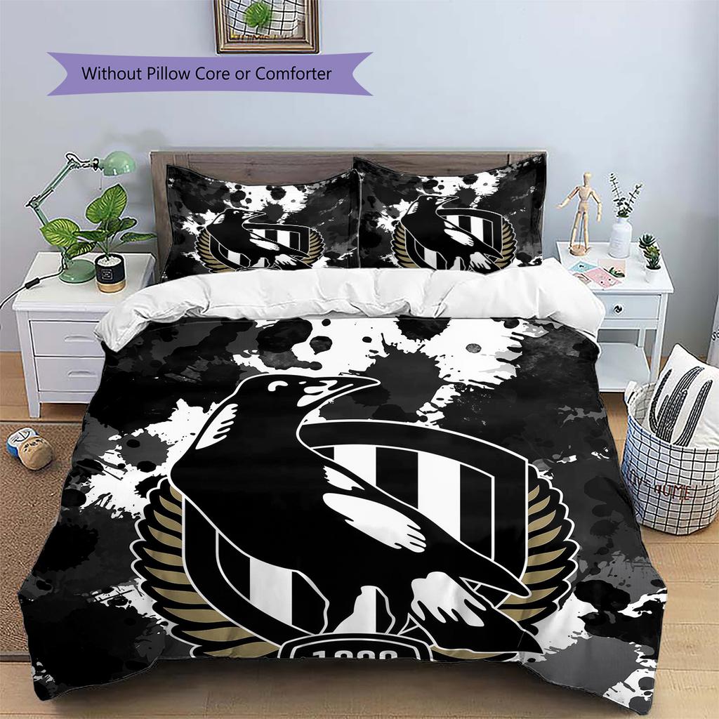 Collingwood Magpies Pattern Bedding Quilt Set Home Decoration Gift (1 * Duvet Cover + 2 * Pillowcase Without Core)