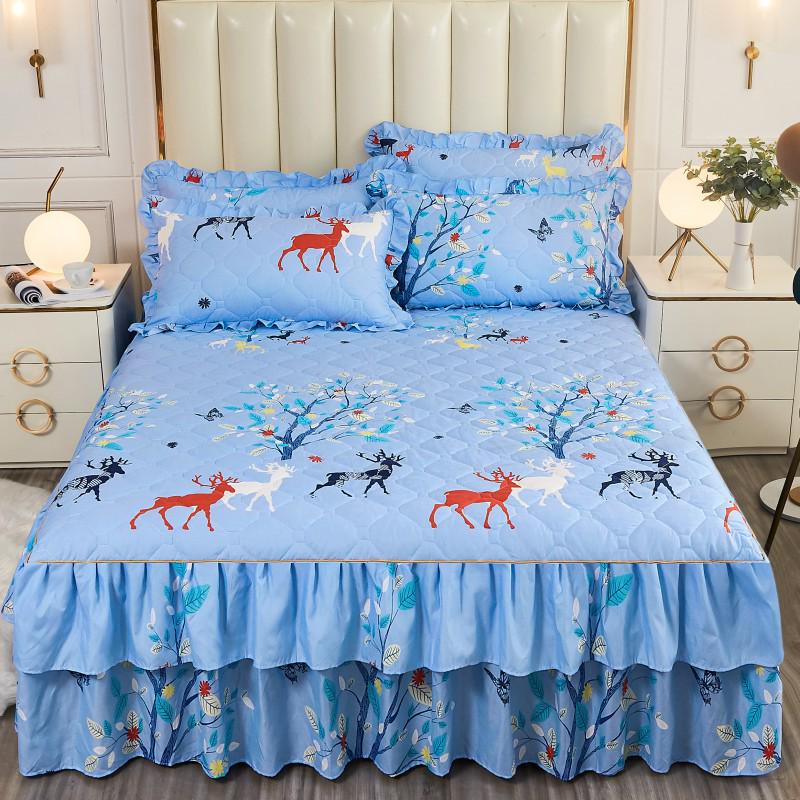 Korean-Style Quilted Lace Princess Bed Skirt – Thickened Silk Brushed Dustproof Bedspread