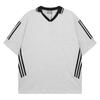 American striped loose casual short-sleeved T-shirt couple summer trend V-neck simple red men's and women's sports top