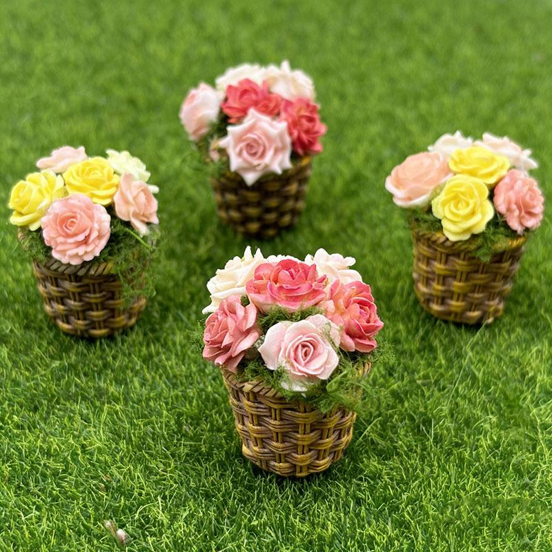 Mini Potted Flowers Flower Pot Basket Simulation Miniature Dollhouse Decor Food Play Po Prop Scene Accessories Home Decor