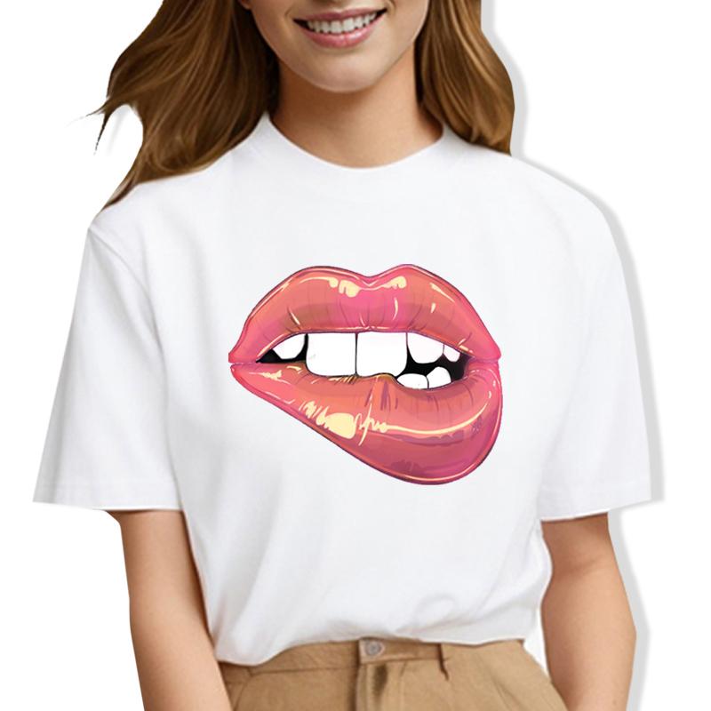 Maycaur Sexy Lips Print Women T Shirt Fashion Funny Clothes Tees Lady Summer Short Sleeve O-neck T-shirt for Girls Female Cloth