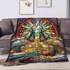 1PC Stained Glass Knight Design Printed Blanket All Seasons Multi-purpose Blanket Suitable for Sofa, Camping, Travel, Car