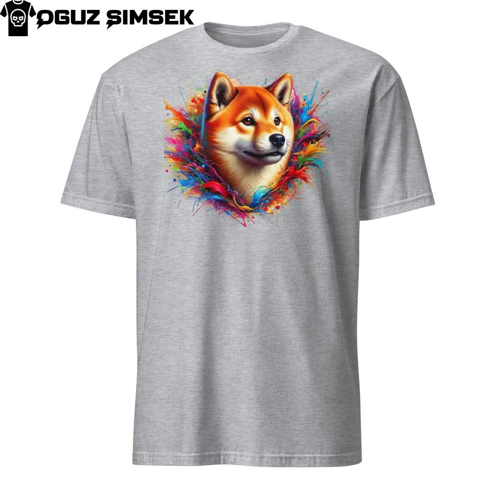 Buntes Shiba Inu Unisex T-Shirt: Lebhaftes Hunde-Design, Kurzarm-T-Shirt