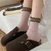 Contrasting Color Fungus Edge Socks Women'S Style Retro Sweet Color Matching Double-Layer Luo Kou Pure Cotton Crimped Medium Tube Socks