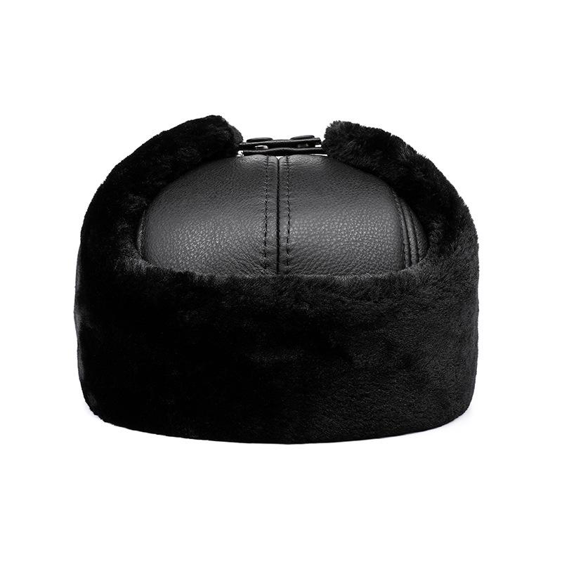 Men's Winter Warm Plush Outdoor Ear-Covered Cotton Hat for Elderly, Genuine Leather Sheepskin Hat
