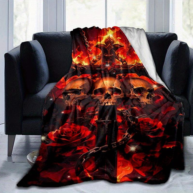 1pc Skull Cross Printing Lightweight Flannel Blanket, Comfortable and Warm Blanket, for Camping Sofa Bed and Couch Office, Gift