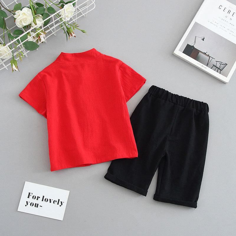 Boys Summer Hanfu Two-piece Suit Chinese Style Short-sleeved Thin Ancient School Clothes Kids Anniversary Dress Breathable Performance Outfit