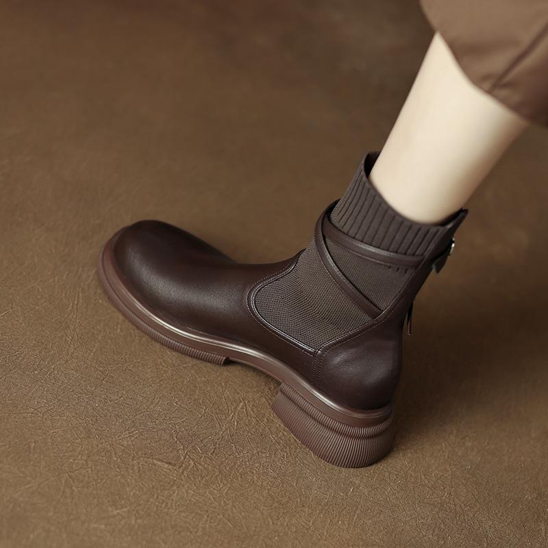 Autumn and winter new British retro fashion Martin boots temperament elastic thin boots round head thick sole thick heel short boots