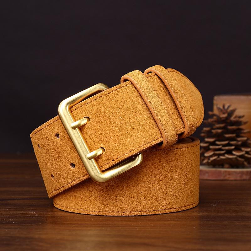 Women's 4.3CM Suede Double Stitch Belt - Fashionable, Versatile, Casual Decorative Wide Leather Accessory