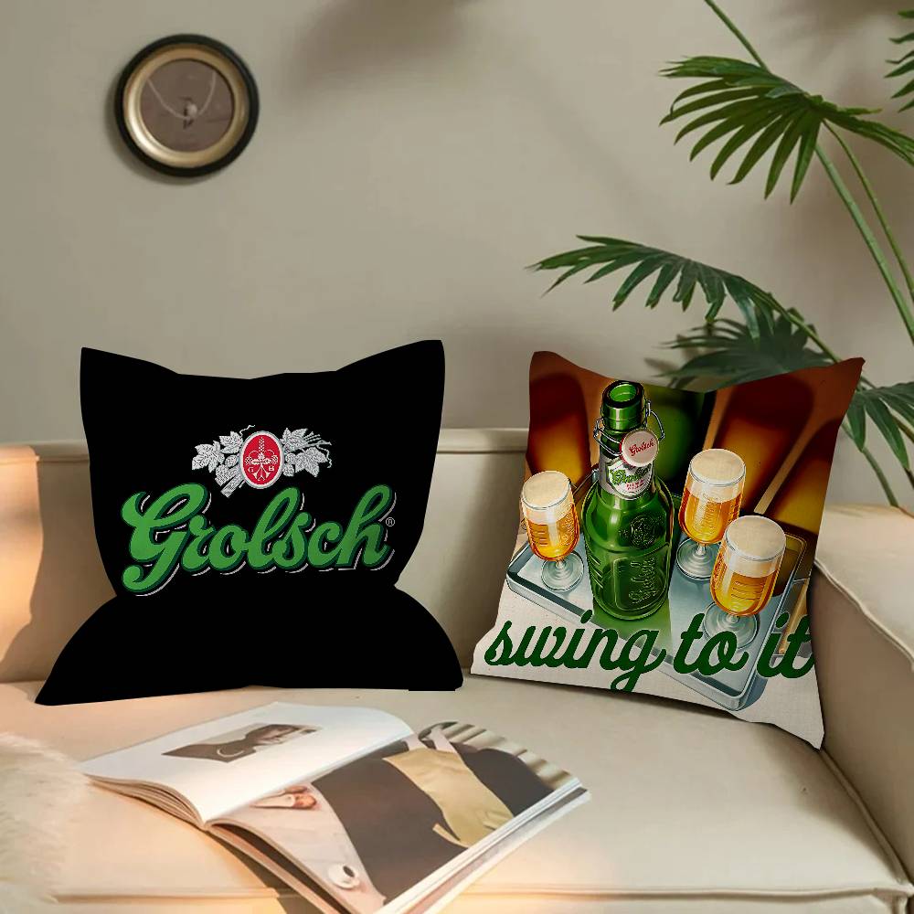 Grolsch Lager Beer Pillow Covers Cartoon Sofa Decorative Home Double-Sided Printing Short Plush Cute Cushion Cover