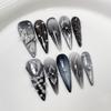 10Pcs French Stiletto Handmade 3D Flower Press On Nails Reusable Fake Nails Stick On Manicure Tips