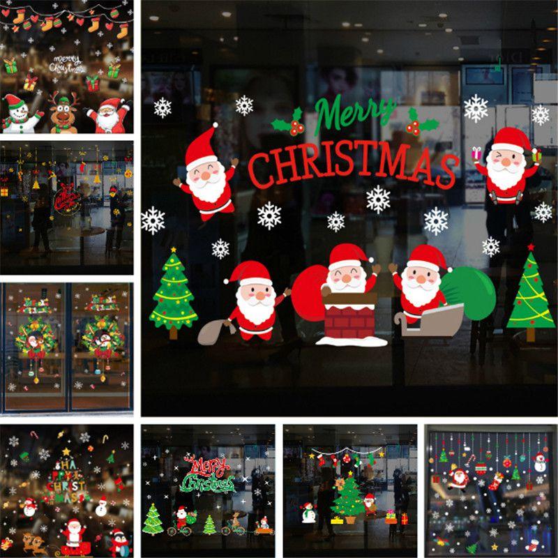 Levendige Kerst Muur Raam Sticker Set met Kerstman Voor Feestelijke Huisdecoratie