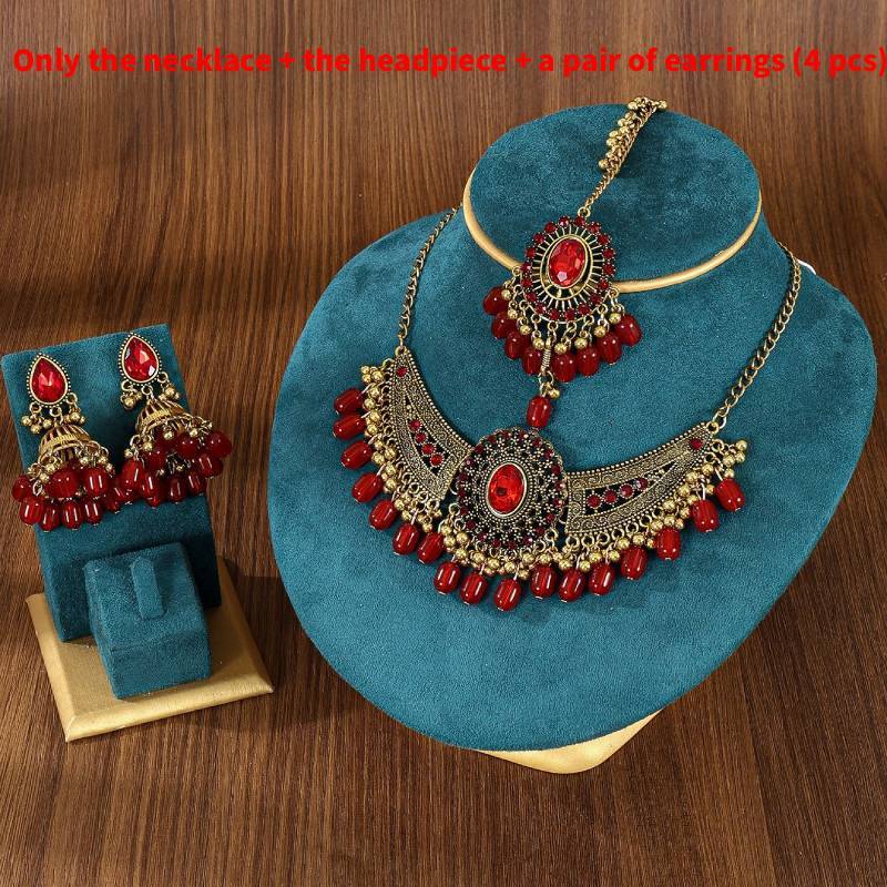 Geometric Bridal Headpiece Set With Metal Earrings And Necklace For Women