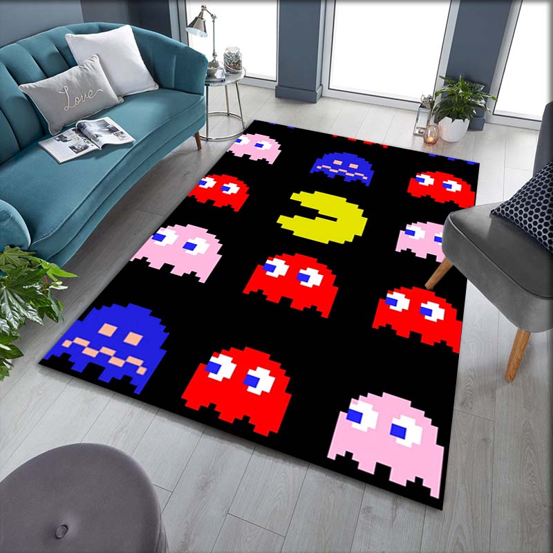 Pac-Man Game Theme Rug Non-Slip Round Carpet Gaming Room Bedroom Living Room Floor Mat Decoration