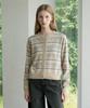 Vleti Merino Wool 100% Round Striped Knit Cardigan (Beige)