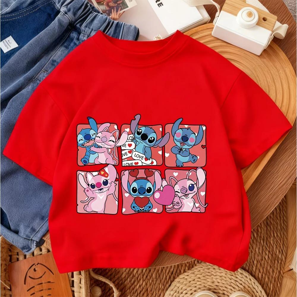 Cute Children Crew Neck Tee Stitch Popular Cartoon For Boys Girls Summer Casual Fashion Wear
