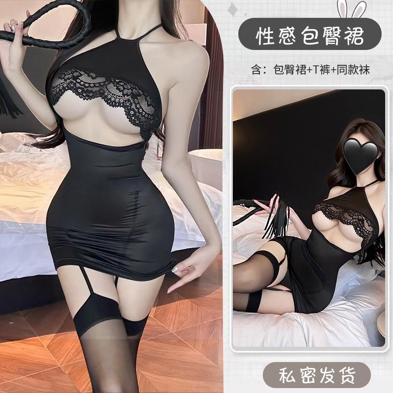 Sex Underwear Sexy Lace Hollow Hip Skirt Pure Desire Neck Uniform Temptation Pajamas Suit