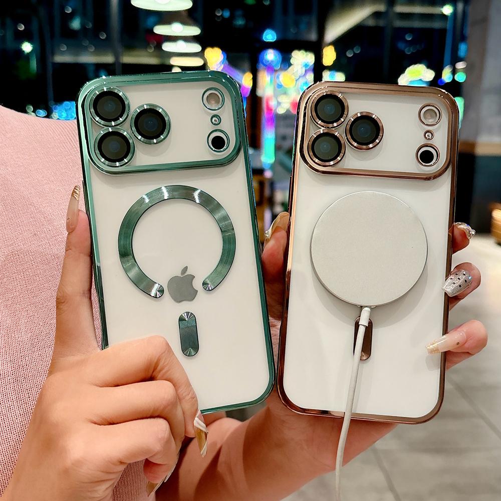KEYSION Magnetiskt pläterat fodral för MagSafe för iPhone 17 Pro Max 17Air Genomskinligt TPU Stötsäkert Fodral med Kameralinskydd