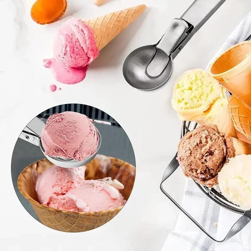 Ice Cream Ball Scoop with Trigger Premium Stainless Steel Fruit Scoop for Frozen Yogurt Sundae Ice Cream Ball Spoon Stacks