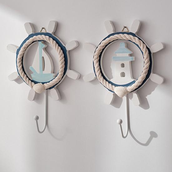 Rustic Wooden Ship Wheel Wall Hook for Coats Towels Keys Nautical Steering Wheel Beach Home Wall Art Decorative Organizer for Home Kitchen Entryway