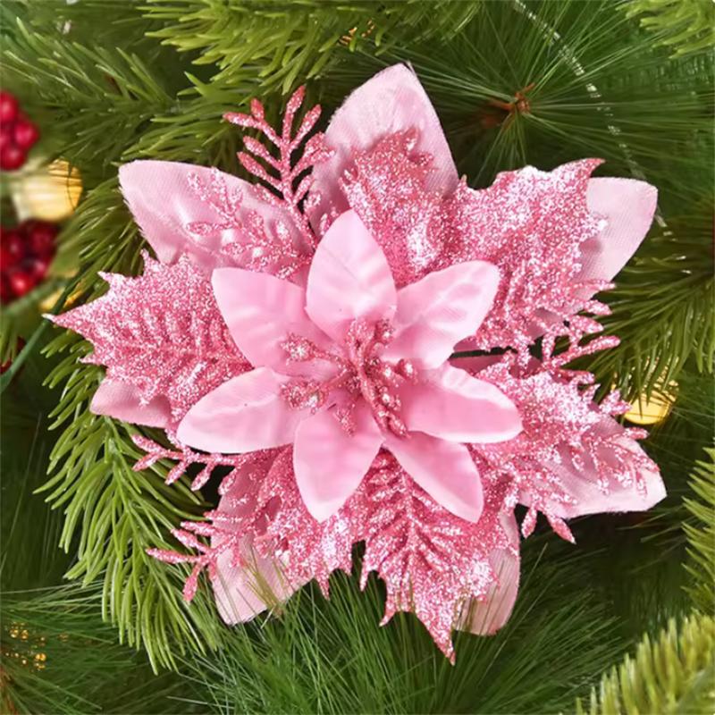 New Year Xmas Tree Ornaments Gift 1Pc for Home 14cm Glitter Artificial Christmas Flowers Merry Christmas Decorations Accessories