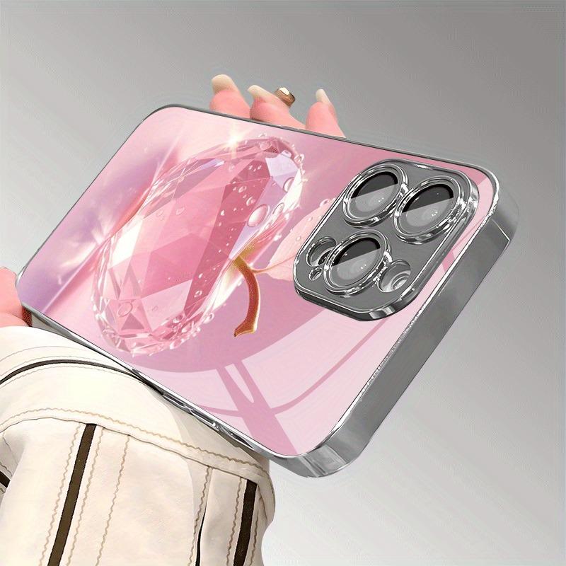 Rosa Kristall Med Äpple Mönster Härdat Glas Galvaniserat Fodral För iPhone 17 16 15 14 13 12 Pro Max Plus 16E 17Air Skydd