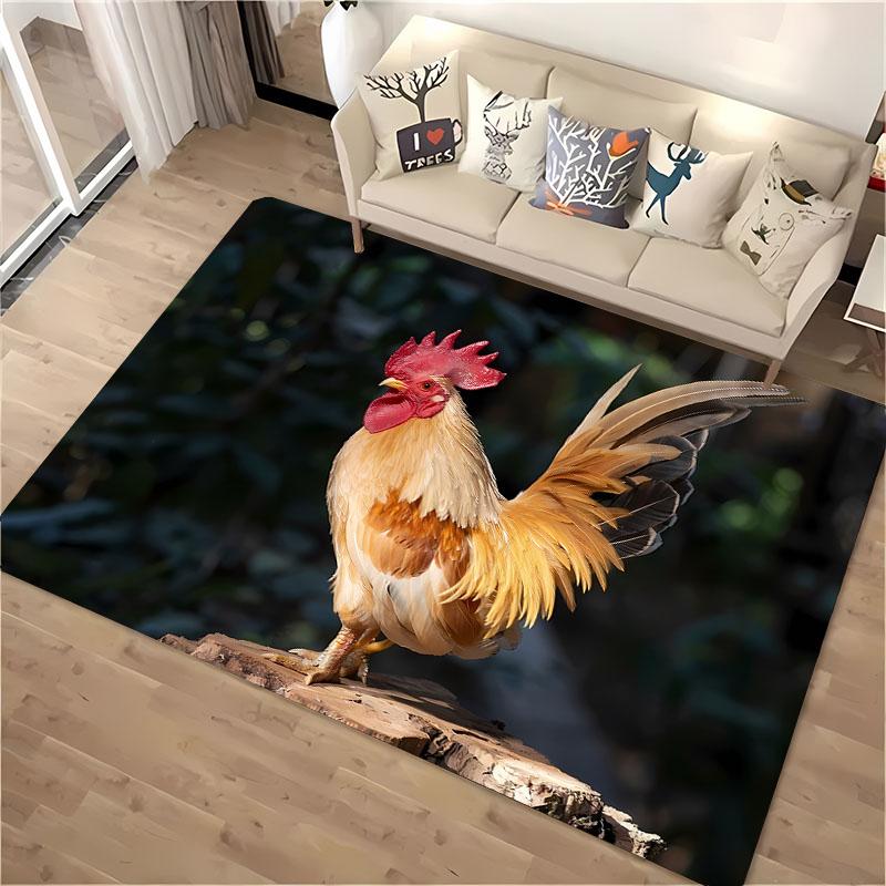 Lustiger Gallischer Hahn 3D HD Druck Teppich für Wohnzimmer Cartoon Kinderzimmer Sofa Fußmatte Matte Boden Tapete Rutschfest Dekor Teppich