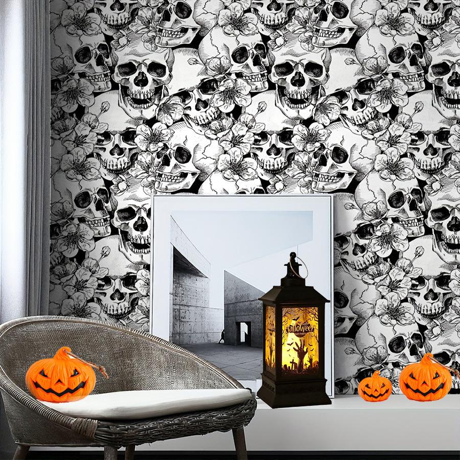 Skull Head Self Adhesive Wallpaper Horror Head Festival Party Room Renovation Stickers Background Wall Self Adhesive Wallpaper KTY