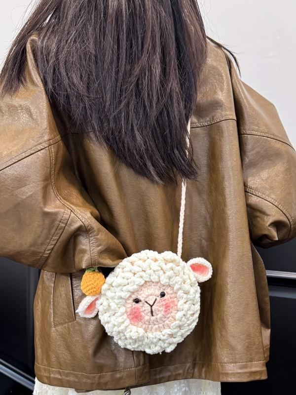 Wool Yarn Cartoon Small Shoulder Bag With Inner Pocket For Daily Outings