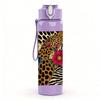 1PC Leopard Zebra Floral Texture 750ml Color Plastic Sports Water Bottle Leakproof Flip Straw Lid For Sports Office Home Use
