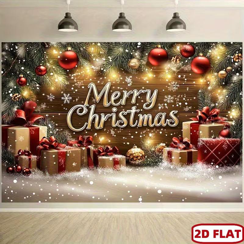2D Cozy Christmas Wood Backdrop with Gifts & Fairy Lights Party Prop
